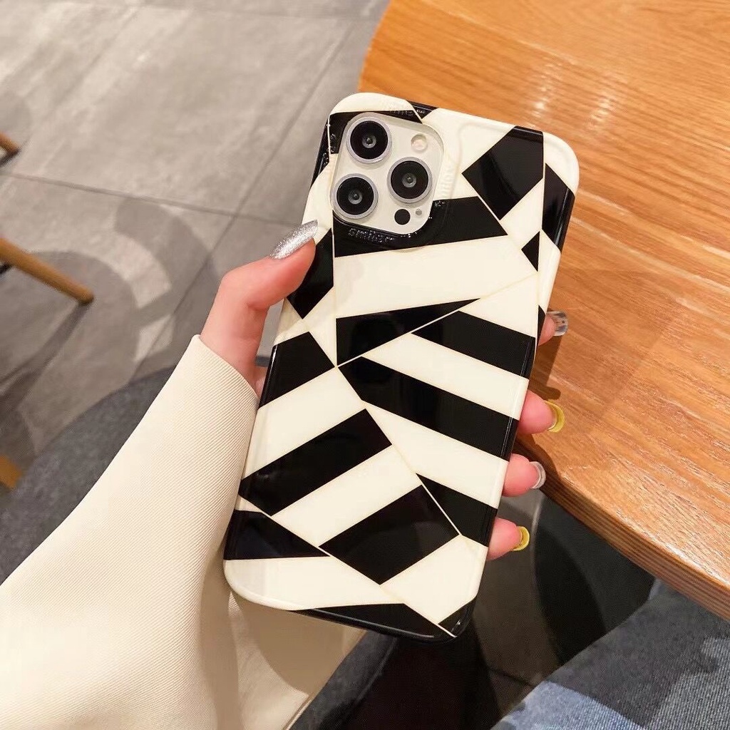iPhone 12Pro Max Phone Case 11 Creative Black and White Diamond Pattern Apple Phone XS Shell 87Plus Anti-drop XR Protective Cover