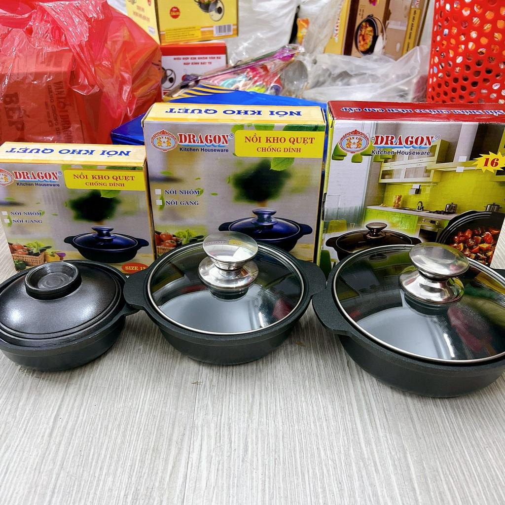 Nồi nhôm đúc chống dính nắp kính kho thịt , kho cá, kho quẹt đủ size dùng được bếp từ tiện dụng