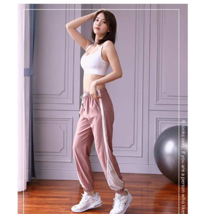 quần jogger thể thao tập gym yoga nữ lưới gấu hàng QC