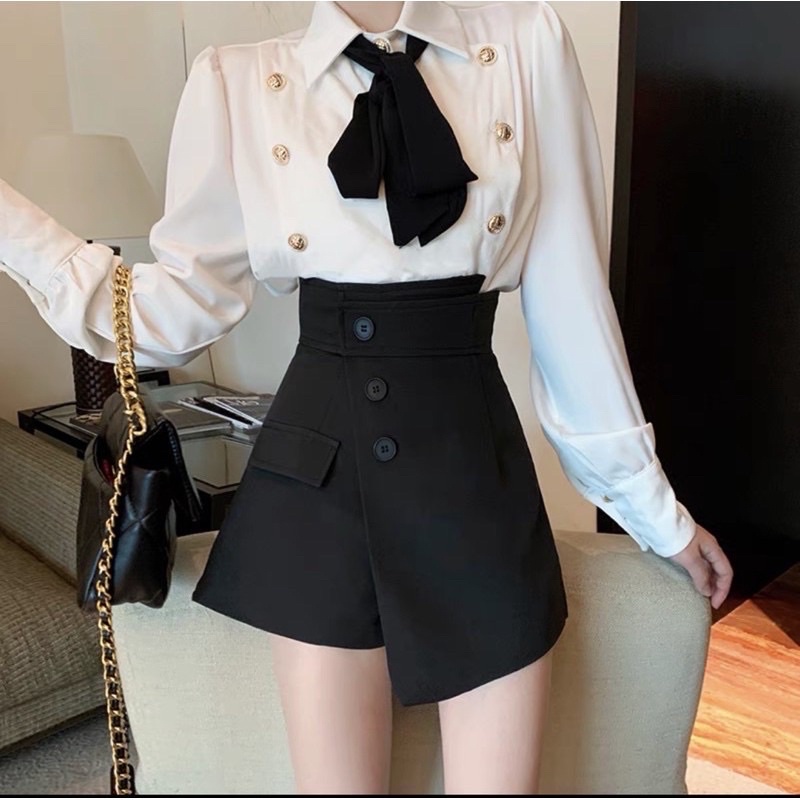 Quần short giả váy C221 , quần short cạp cao khuy lệch ulzzang