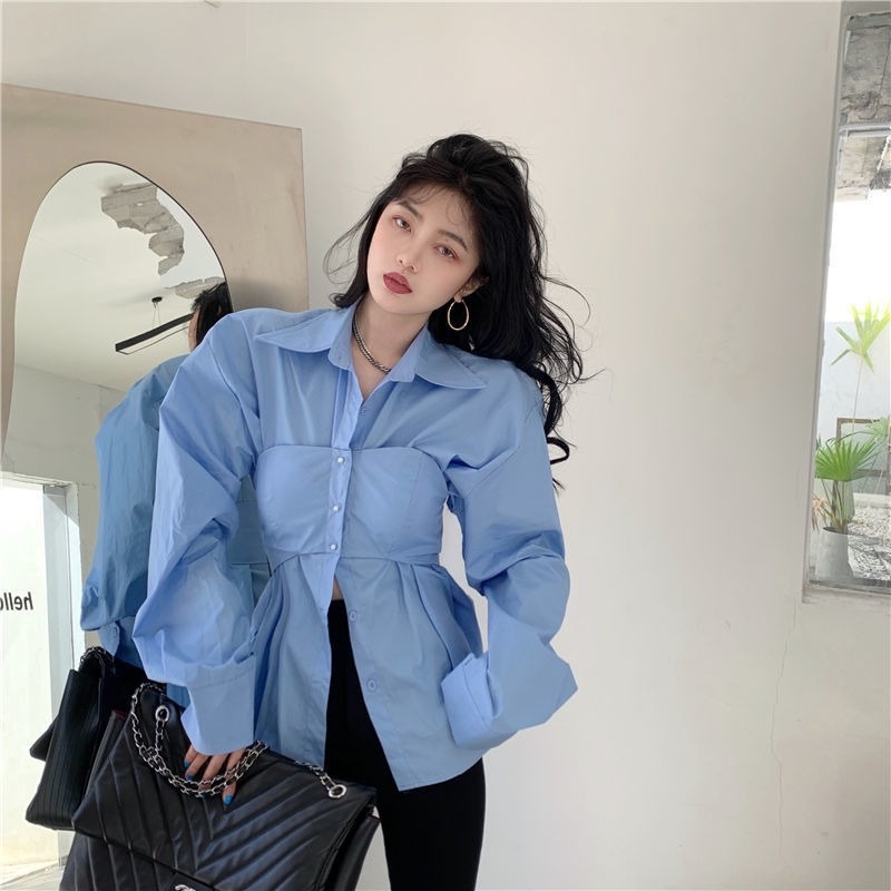 Áo Sơ Mi Giả Hai Lớp Phong Cách Pháp Thời Trang Xuân Thu Mới Cho Nữ