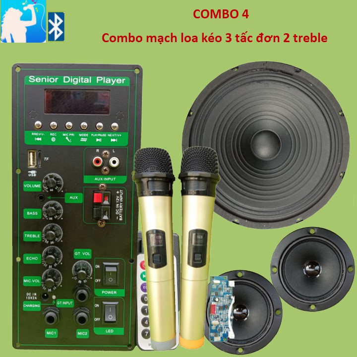 [Mã 159ELSALE hoàn 7% đơn 300K] Combo mạch loa kéo CS8676 loa 3 tấc đơn treble đôi