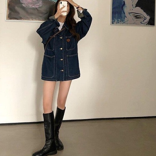 Áo Khoác Denim Dáng Rộng Cỡ Lớn Thời Trang Mùa Đông Cho Nữ