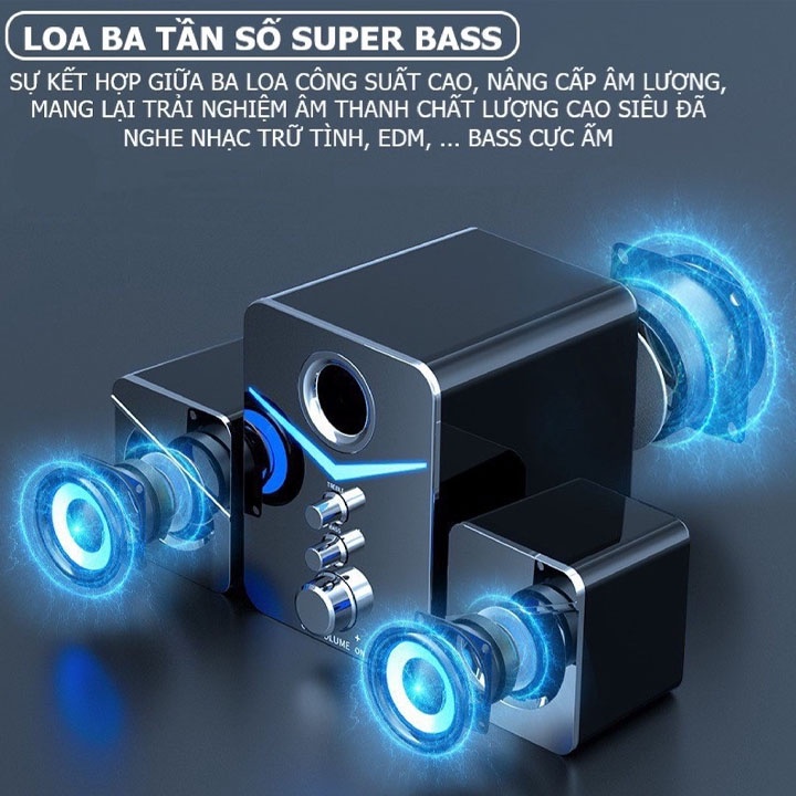 Loa vi tính để bàn D221 super bass cực đã đèn led, dòng loa cho laptop, PC, điện thoại SUVADO