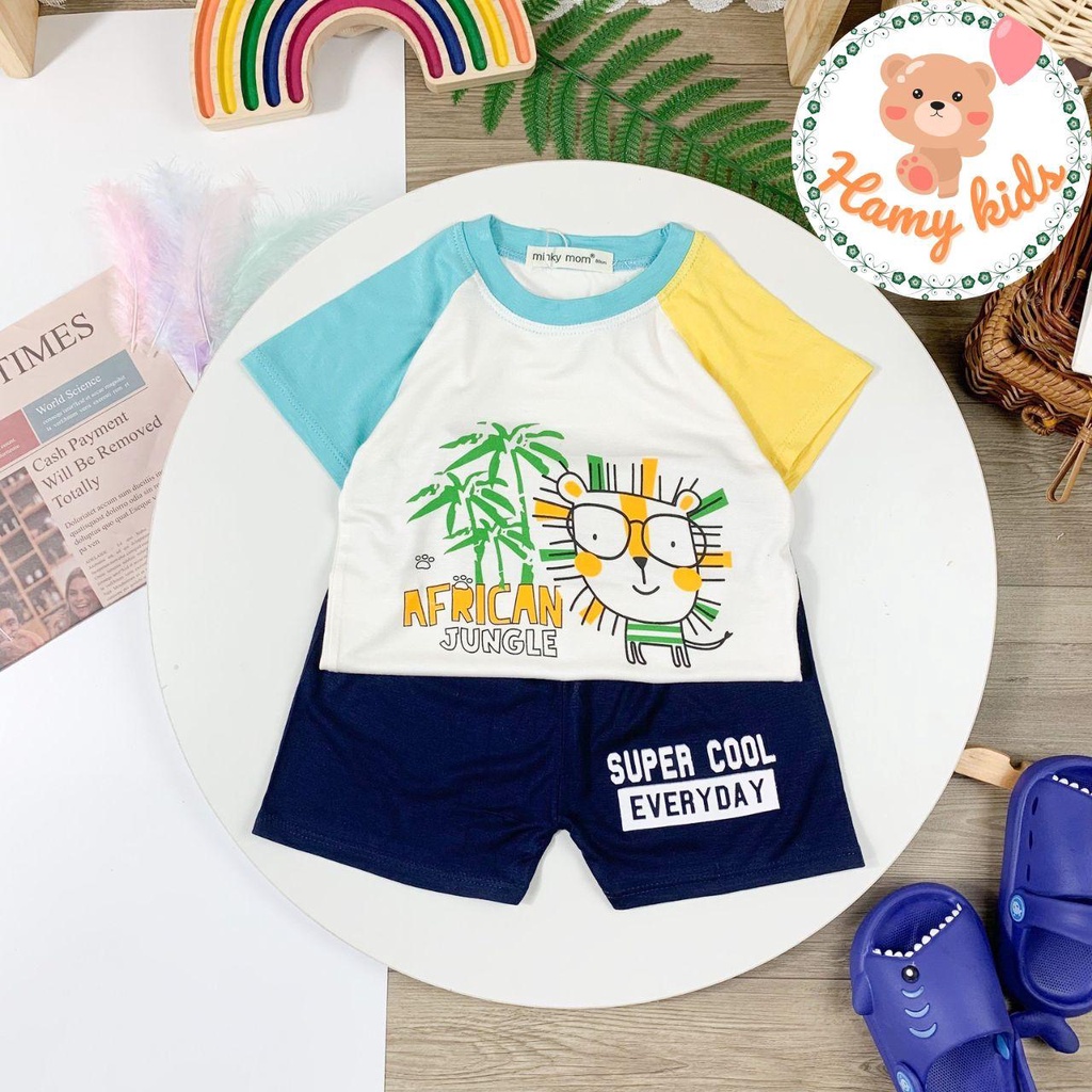 Đồ Bộ Cộc Tay Minkky Mom Chính Hãng Thun Lạnh Raplan Tay Ngắn Hình Máy Bay Mèo Xe Hơi Cho Bé 0-5 Tuổi Dưới 20kg-Hamykids