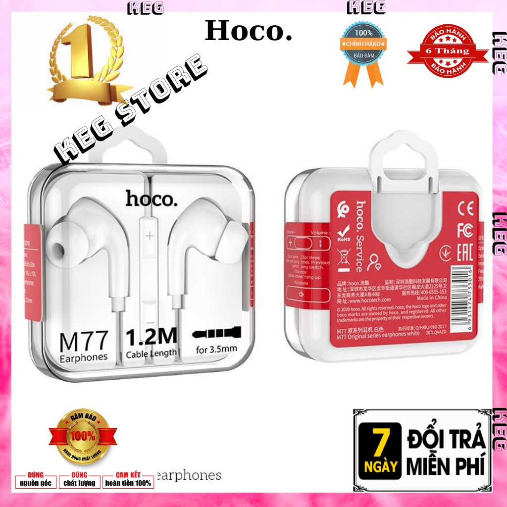 Tai nghe Nhét Tai Có Dây Hoco M77 Jack 3.5mm/Lightning Âm Thanh Cực Chất Hợp Với Tất cả các Dòng Máy
