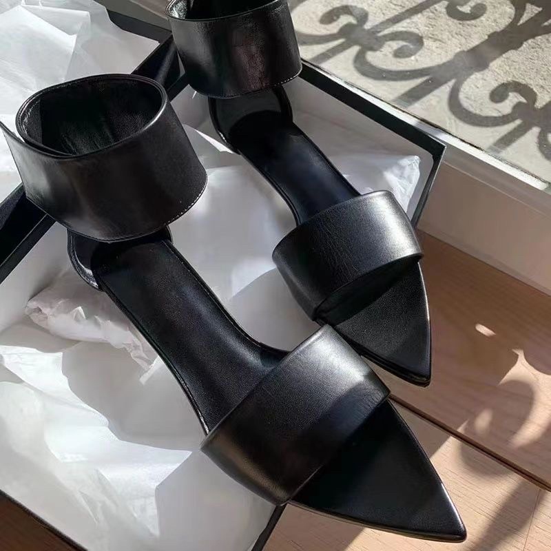 Sandal Cao Gót Mũi Nhọn Quai Ngang Bản To Cổ Chân