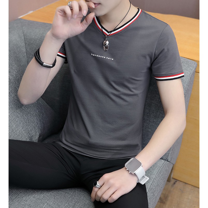 Áo Thun Nam Ngắn Tay Cổ Tim Body Thời Trang Bonado Cao Cấp BN06- Đen