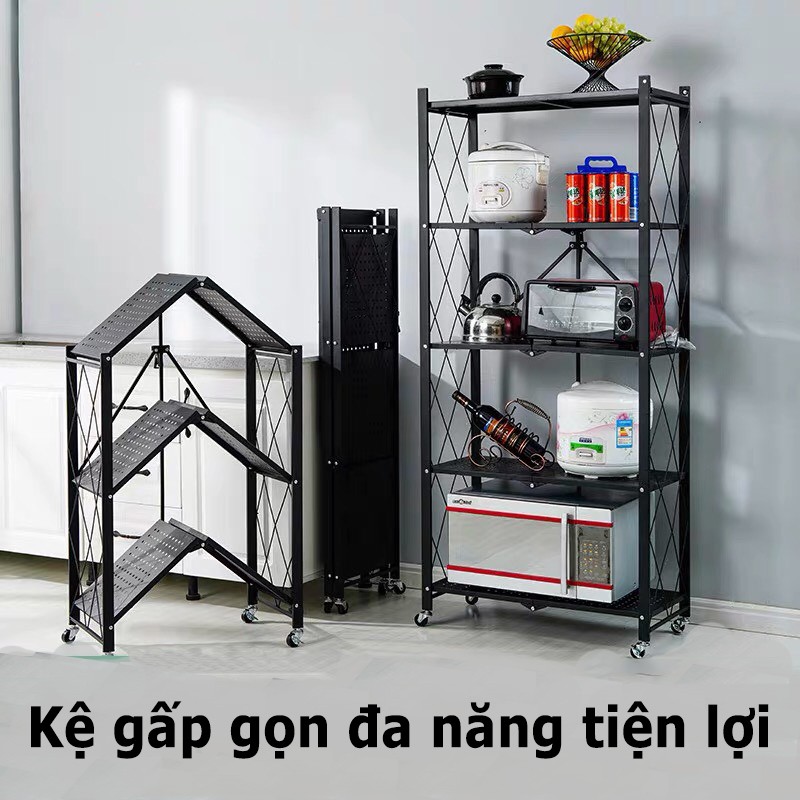 Kệ đựng đồ 3 tầng 4 tầng 5 tầng có bánh xe đa năng gấp gọn nhà bếp thông minh kệ để đồ lắp ráp Vt125