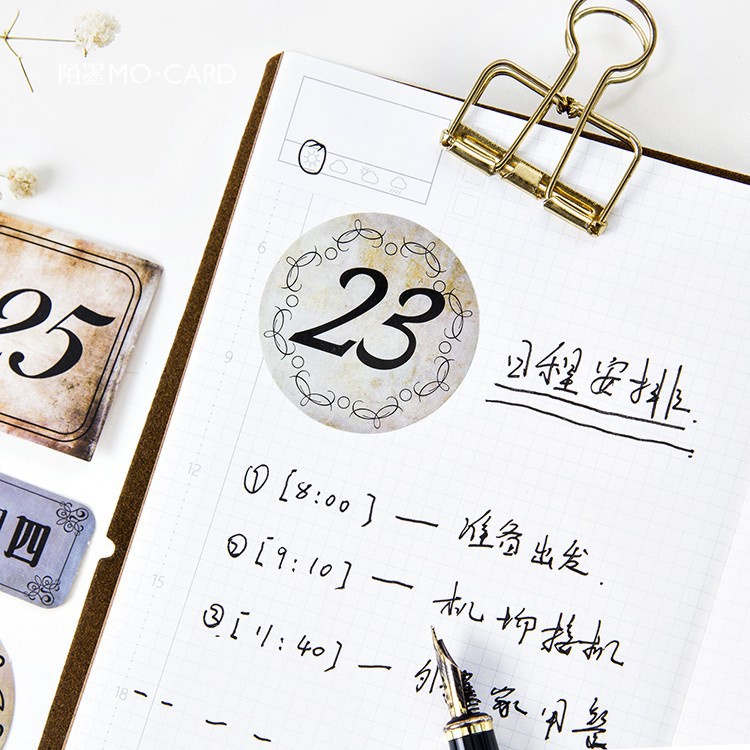 Sticker dán sổ set 40 miếng hình con số vintage, sticker chữ số trang trí sổ tay