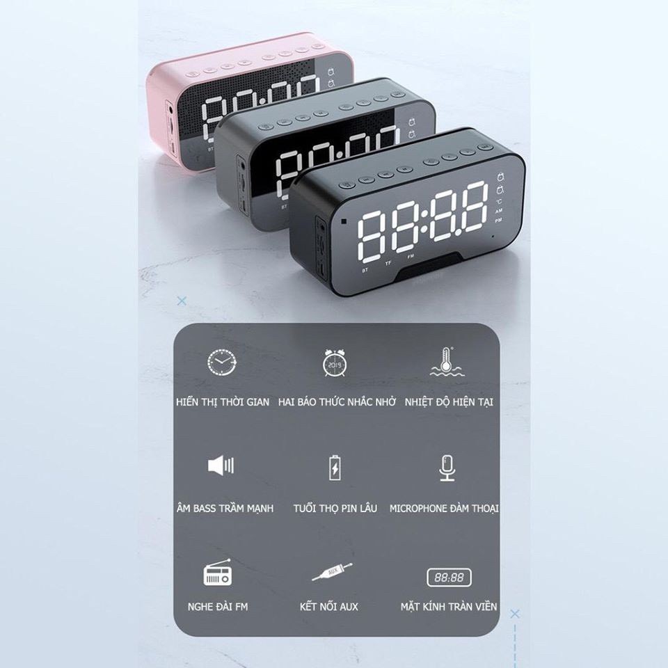 Loa bluetooth AMOI G5 nghe đài FM kiêm đồng hồ báo thức đèn ngủ màn hình soi gương