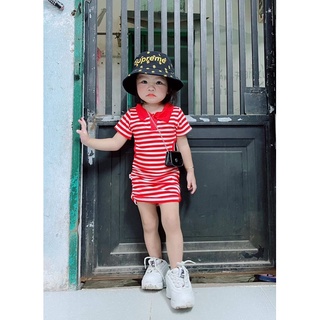 Đầm Body Sọc Đen Đỏ Chất Thun Bé Gái