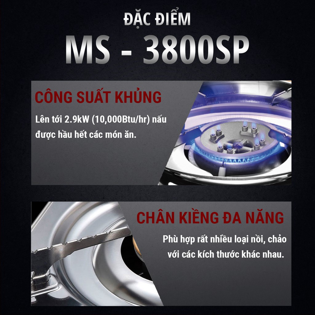 (BẢO HIỂM CHỐNG NỔ) Bếp Ga Mini Inox Chống Rỉ MS-3800SP - Công Suất 2900W | Vòng Chắn Gió | Bảo Hành Chính Hãng 12 Tháng