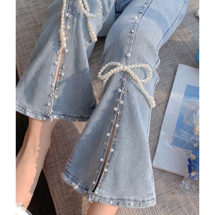 Quần jeans Nữ Lưng Cao Ống Loe Thời Trang Hàn 2021