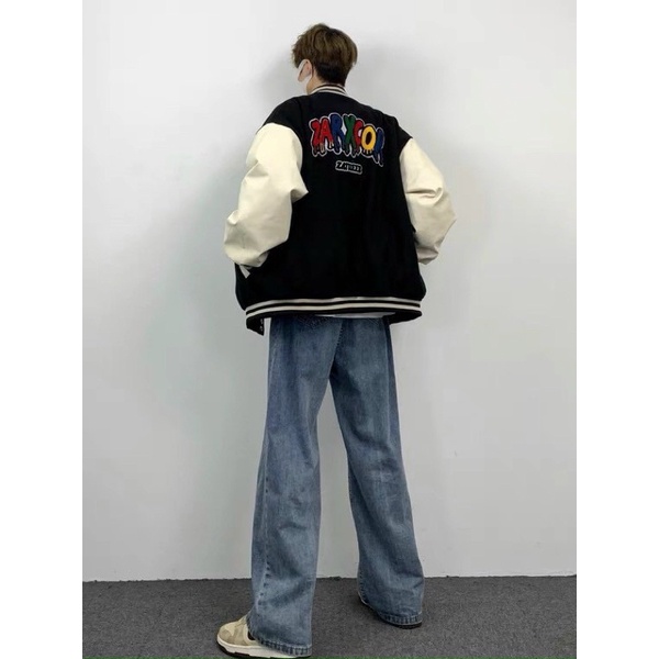 Áo khoác Bomber Varsity bóng chày ZARXCOR nam nữ chất liệu Kaki phối da logo thêu 2 lớp