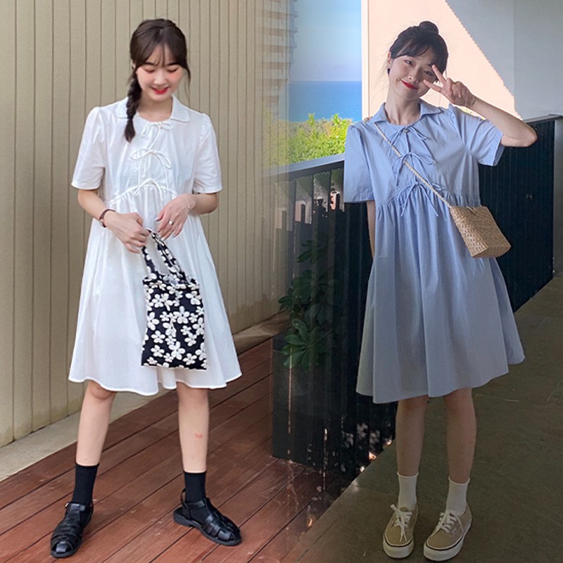 Váy babydoll nữ dáng dài, đầm babydoll trắng xanh thắt nơ xinh đẹp V44 thời trang nữ emmei | BigBuy360 - bigbuy360.vn