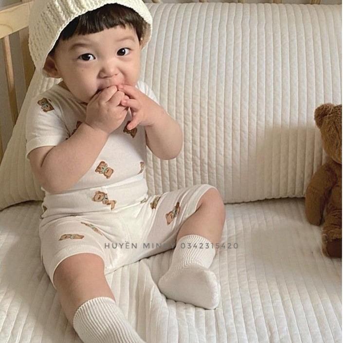 Bộ Cộc In Hình Gấu Teddy Phong Cách Hàn Quốc Mẫu Mới 2022 cho bé trai bé gái
