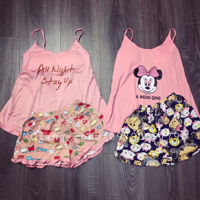 Bộ ngủ cute áo 2 dây lót đệm | BigBuy360 - bigbuy360.vn