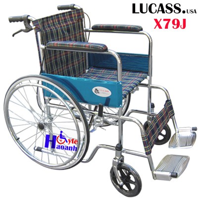 Xe lăn tay vải kẻ có phanh rộng ngang Lucass X79J