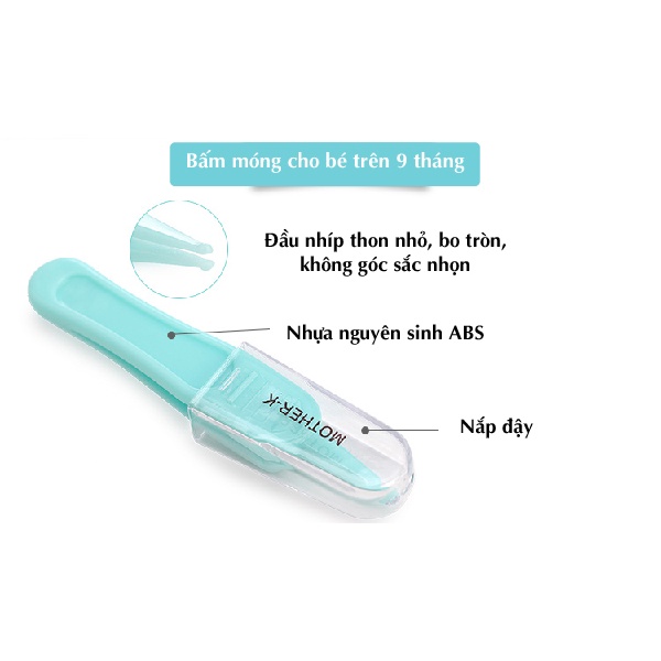 Bộ cắt móng tay sơ sinh kèm nhíp mũi Mother-K màu Trắng/Xanh (nhựa ABS.PP,PS, thép không gỉ) made in Korea