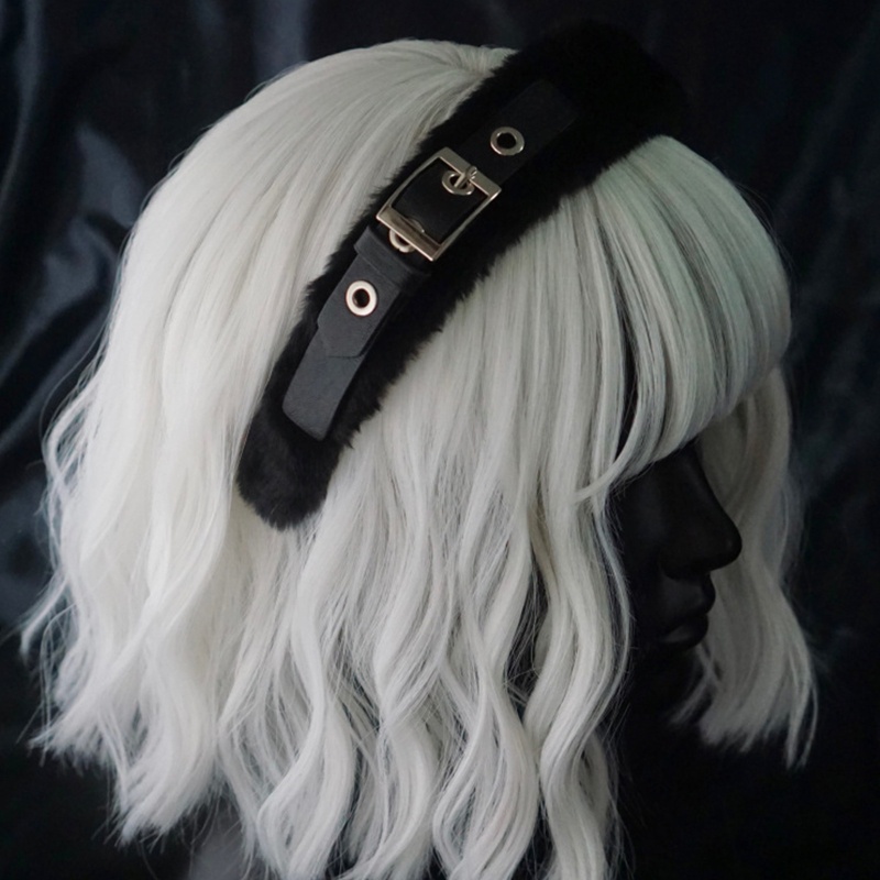 Băng Đô Cài Tóc Bằng Da Phối Lông Phong Cách Gothic Thời Trang Cho Nữ