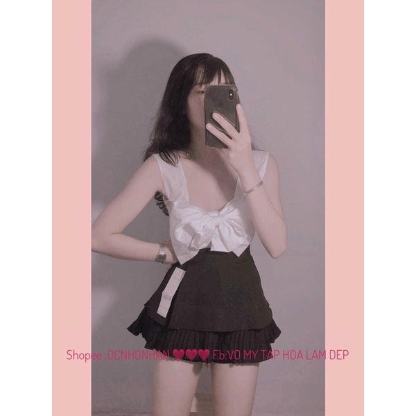 Set áo dây nơ to váy dập dưới xinh đẹp