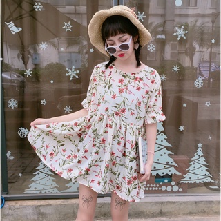 đầm babydoll, váy trắng họa tiết hoa dáng xòe - D8