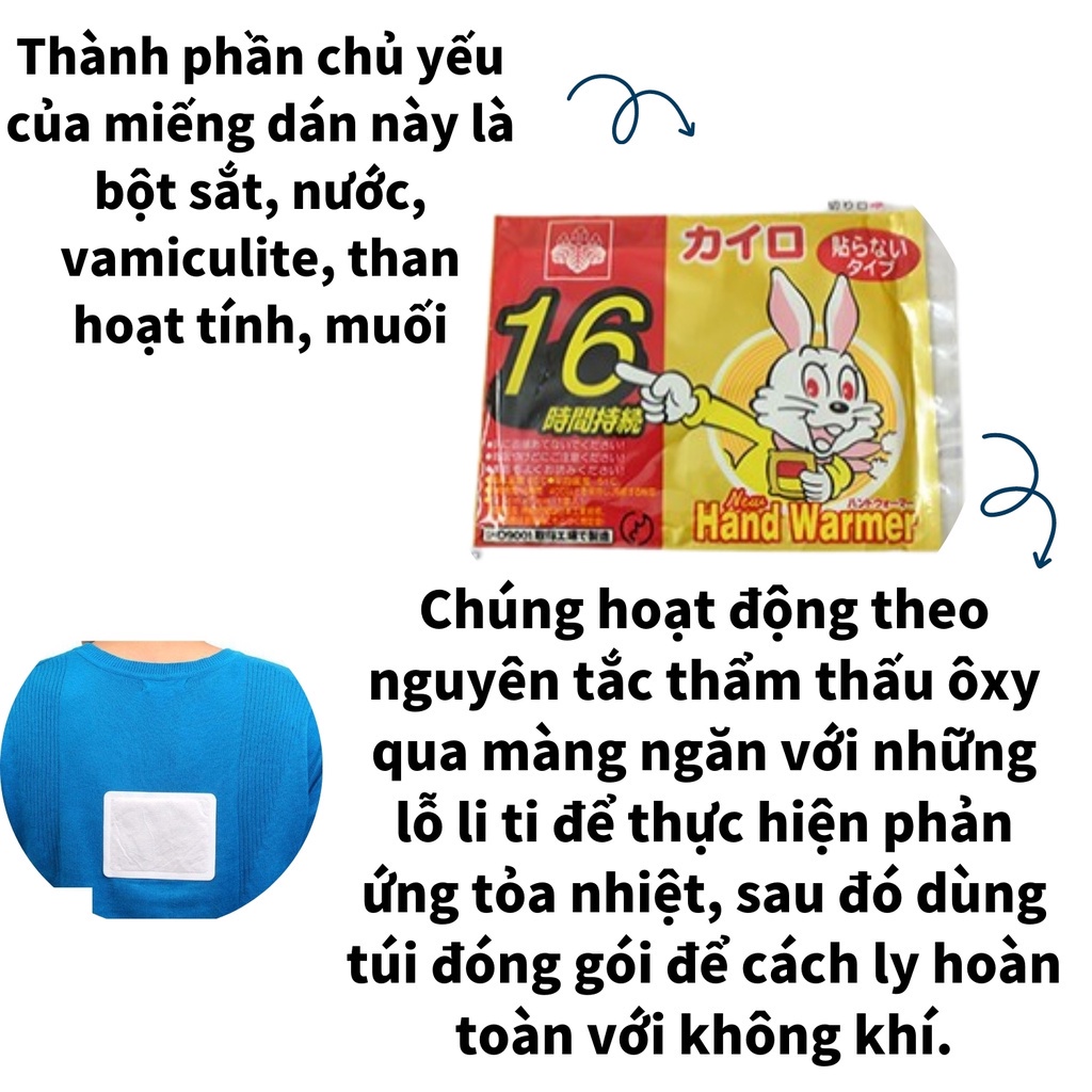 miếng dán giữ nhiệt giữ ấm cơ thể, miếng dán nhiệt Kairo,10 Miếng Dán Giữ Nhiệt Nhật Bản 16 Tiếng