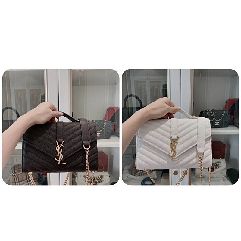 Túi xách Clutch YSL sọc V da cá đuối , hàng fullbox size 24 cm