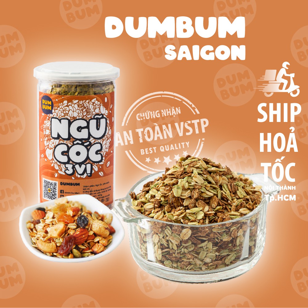 Ngũ cốc ăn kiêng giảm cân, bữa sáng dinh dưỡng 3 vị DumBum 420g, đồ ăn vặt Sài Gòn
