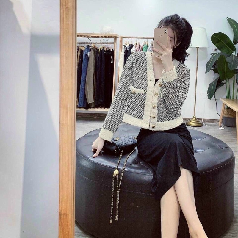 Áo khoác dạ tweed dáng ngắn