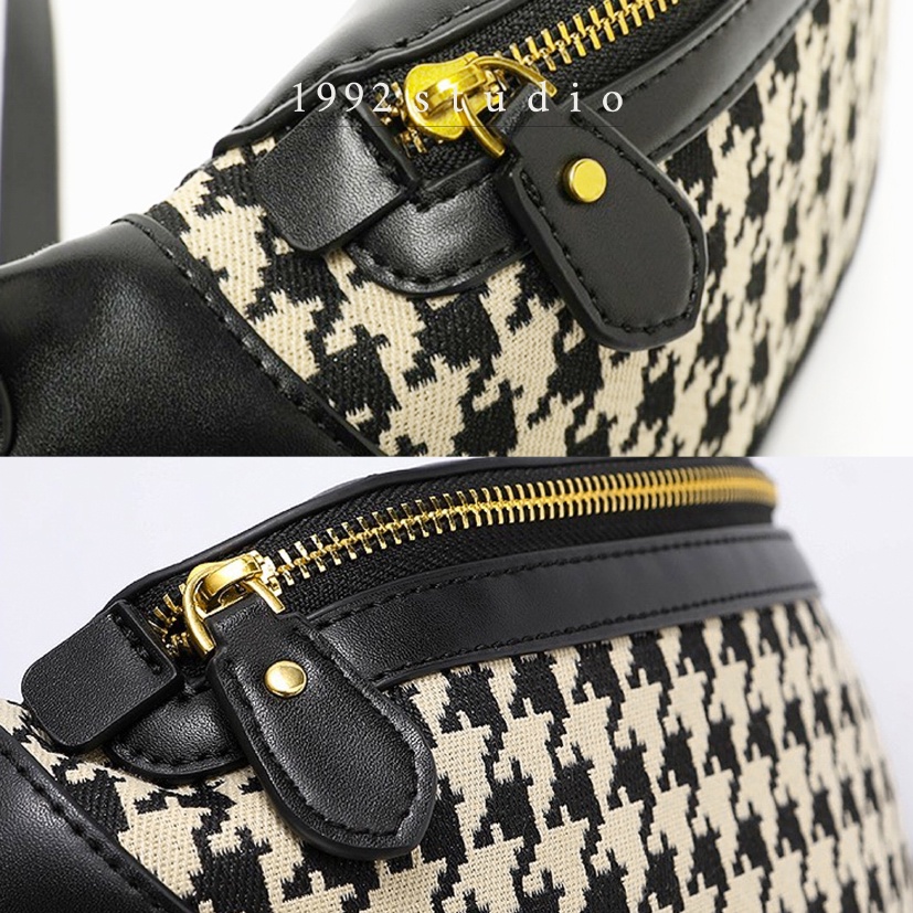 Túi xách unisex nam nữ/ 1992 s t u d i o/ FLOREN BAG/ Túi bao tử phối hoạ tiết HOUNDSTOOTH sành điệu.