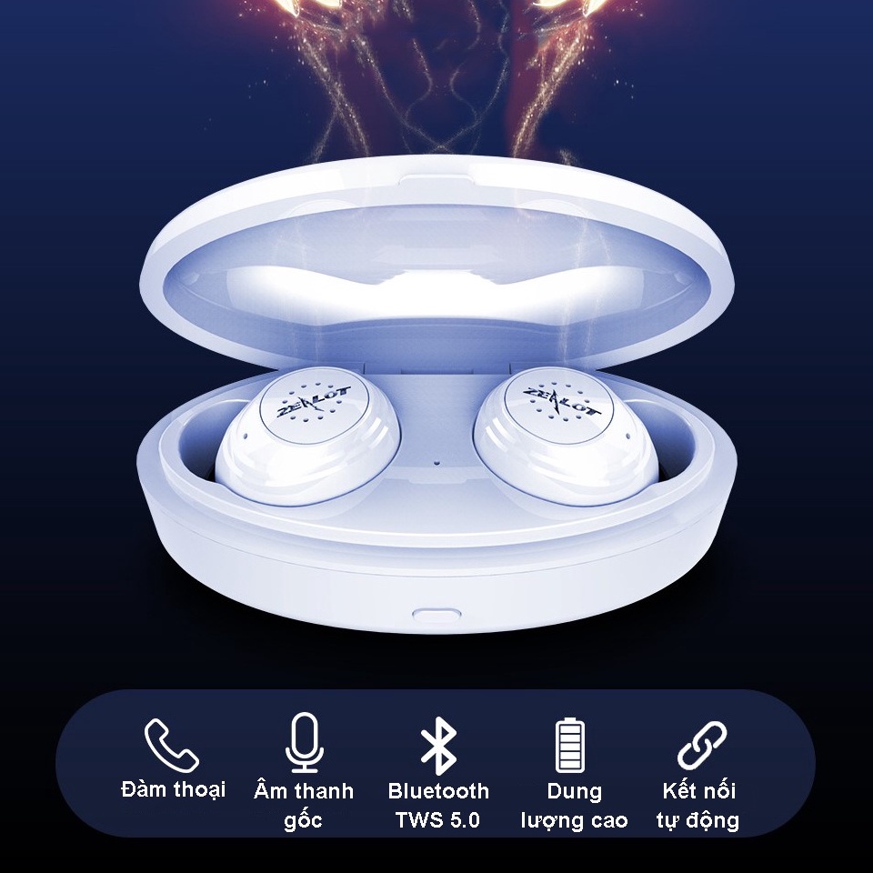 Tai nghe Bluetooth không dây Zealot H19 âm thanh Hifi chống nước, 4 giờ nghe nhạc, kết nối Bluetooth TWS 5.0 - BH 1 năm