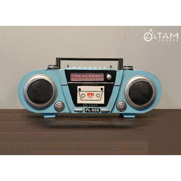 [LỚN BẰNG KÍCH THƯỚC THẬT] Máy Cassette Radio mô hình sắt Vintage màu Xanh MHS-RADIO-03