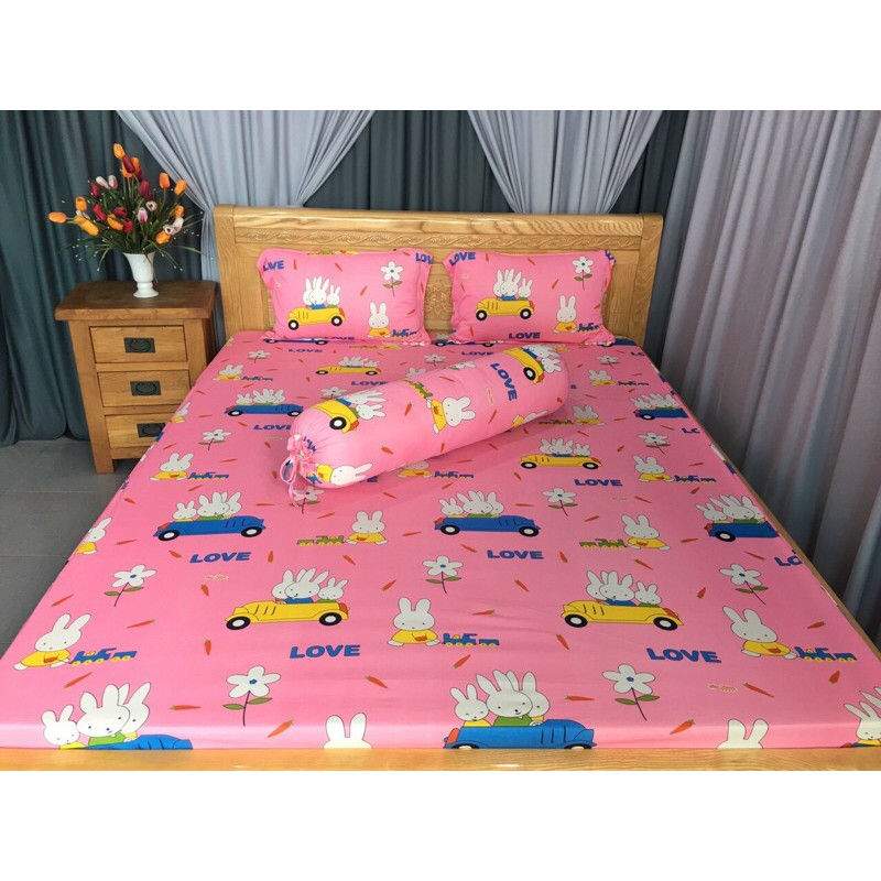 Drap thun❤️FREESHIP❤️ga thun lạnh- drap thun Hàn Quốc mẫu thỏ xinh(1ga, 3 vỏ gối)