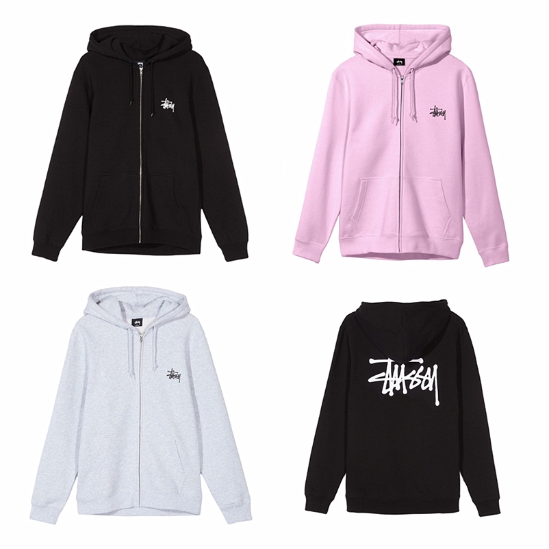 Áo hoodie khóa kéo vải cotton in logo Allen 777 Stussy sành điệu cho cặp đôi