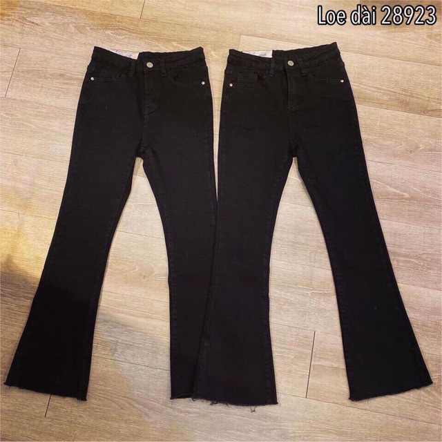 Quần bò loe đen trơn vải jean co giãn QJ2067 - NhiNhi Shop