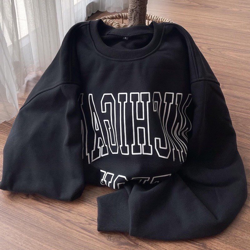 Áo Sweater nữ chất Nỉ in MICHIGAN iểu dáng Unisex Dáng Thụng Áo Thun Cổ Tròn duyên dáng việt hàng mới