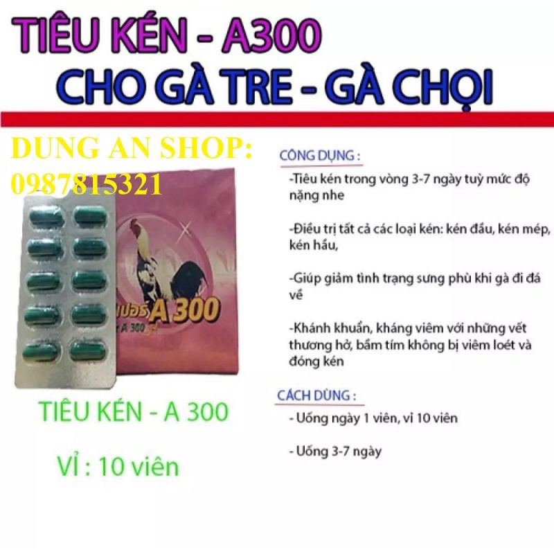 Tiêu kén, tiêu sưng A300 cho gà đá. 1 vỉ 10 viên