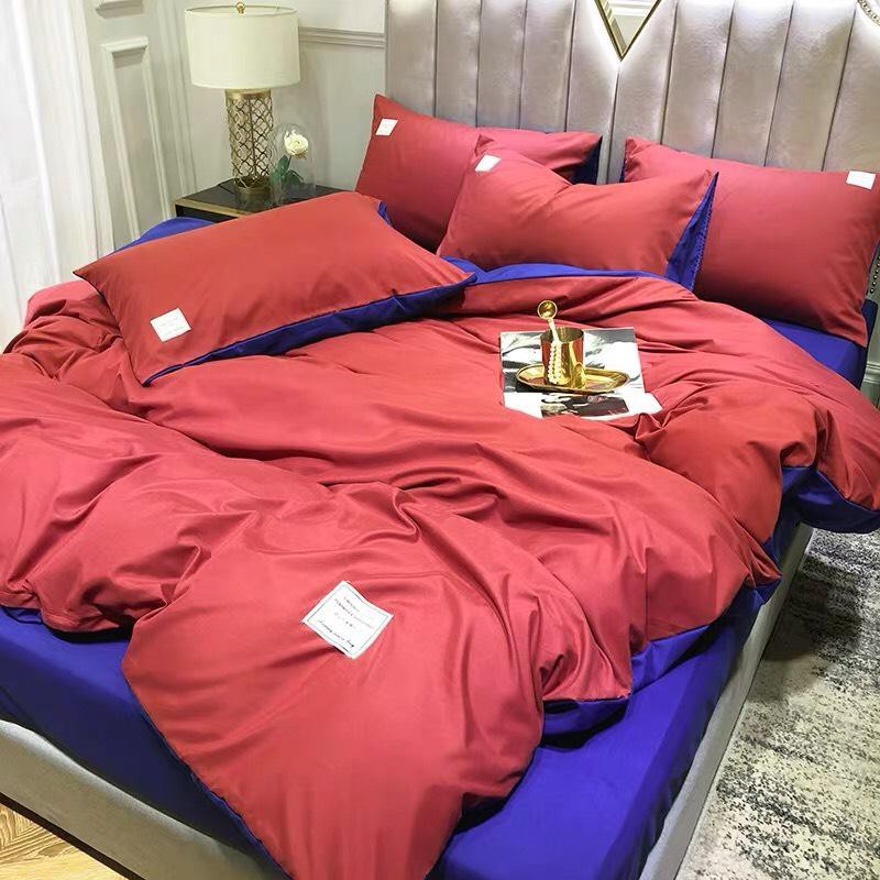 Chăn Ga Cotton Tici LIDACO - Đỏ Ga Xanh Tím