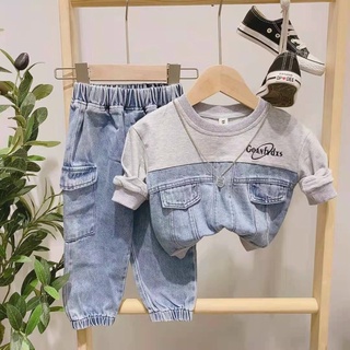 Set bò jean phối da cá cho bé trai