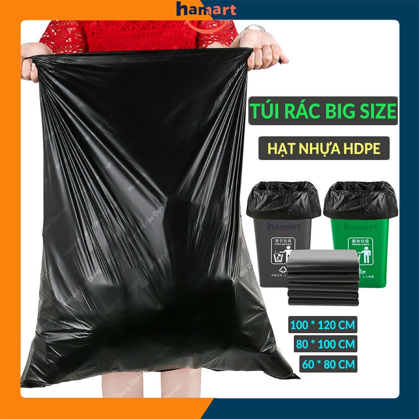 Bao Đựng Rác Size Đại Ko Quai HDPE Lớn Siêu Chắc Túi Để Rác Ni Long To Màu Đen Tiện Lợi
