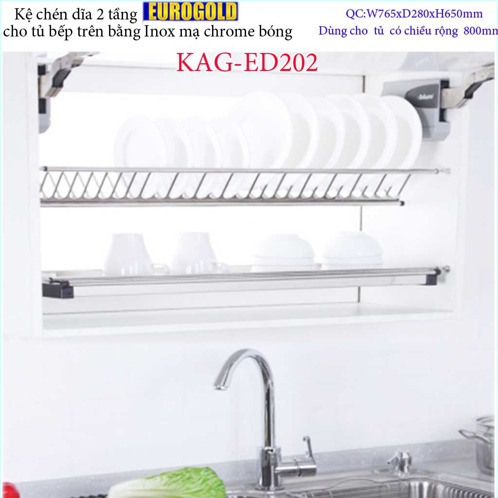 Kệ chén dĩa âm tủ KAG-ED202 - 76.5cm, Kệ chén bát chữ V 2 tầng Euro  76.5cm  khay hứng Inox nước thiết kế đẹp tiện dụng