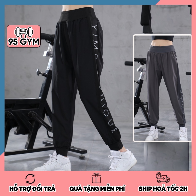 Quần jogger tập gym yoga nữ QJ01 chất giấy gió dáng rộng cạp chun bản to co giãn tốt