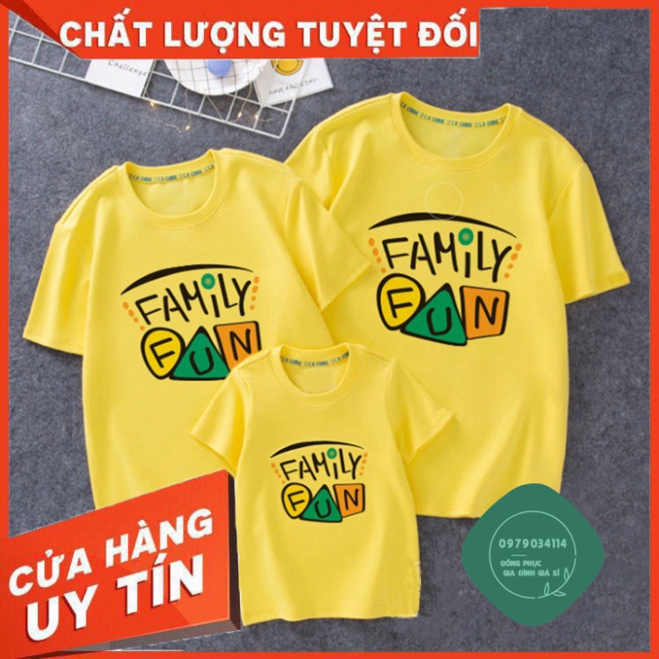 Áo gia đình 3/4/5 người Đồng phục gia đình giá rẻ Thun cotton dày dặn Màu vàng GD0011V Áo thun giá sỉ
