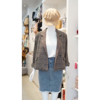 Blazer Caro Dáng Ngắn Nâu