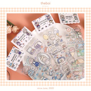 1 Tấm Sticker Dài Cô Bé Cậu Bé Nền Trong Trang Trí Sổ Bullet Journal Ulzzang
