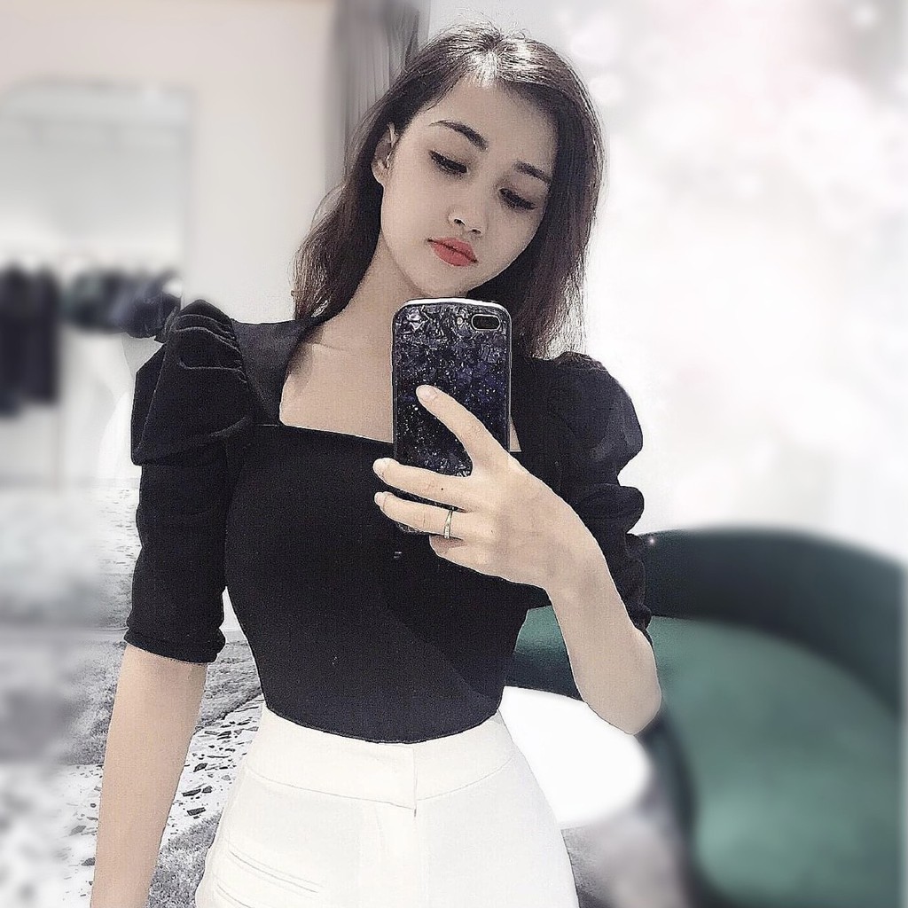 Áo kiểu tay bồng nữ cổ vuông sexy chất mát, đẹp - Áo nữ kiểu tay phồng thời trang cá tính - Áo tay bồng nữ kiểu điệu đẹp