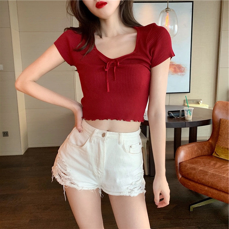 Áo Croptop Ngắn Tay Ôm Dáng Thời Trang Mùa Hè Cho Nữ