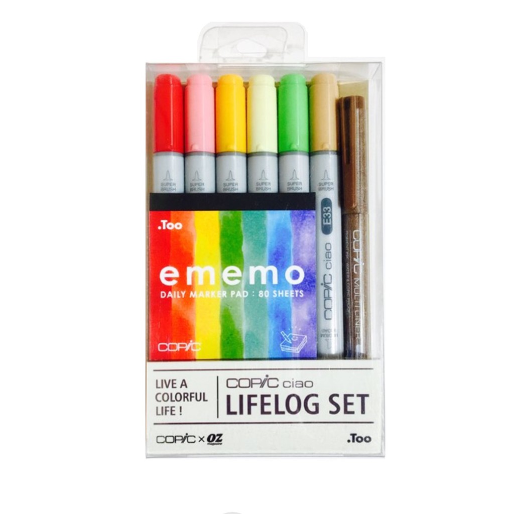 (Nội Địa Japan) Màu marker Copic ciao Lifelog Set + Sổ Cầm Tay + 1 Line Copic Sepia